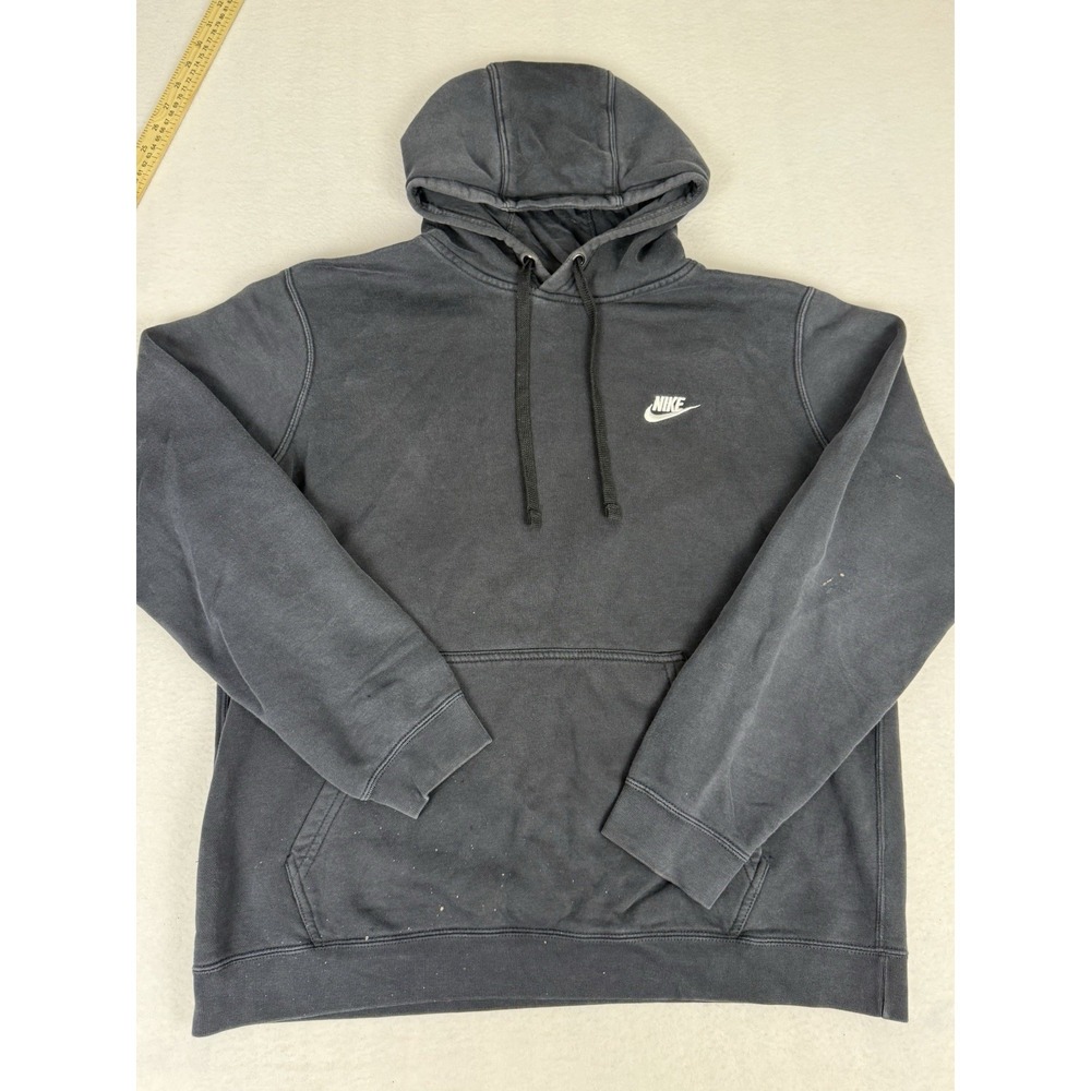 Nike Hoodie Men Large NSW Club Fleece Essentials Sportswear Sweatshirt Distress*